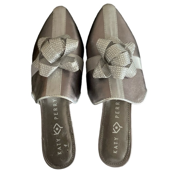 Katy Perry Collections Shoes - Katy Perry Collections The Stephanie Silver Gift Wrap Bow Mules Slippers Flats